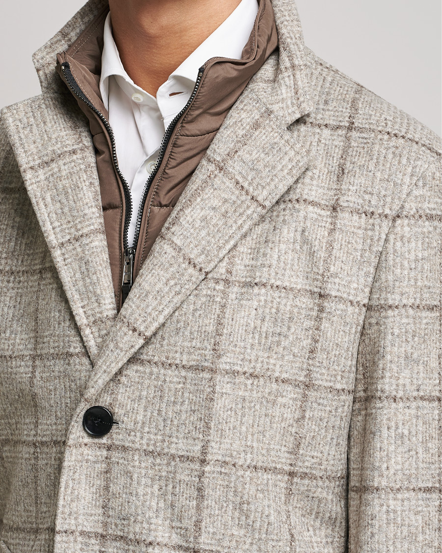 Herr | Jackor | BOSS BLACK | BOSS Hyde Wool Checked Stand Up Collar Coat Medium Beige