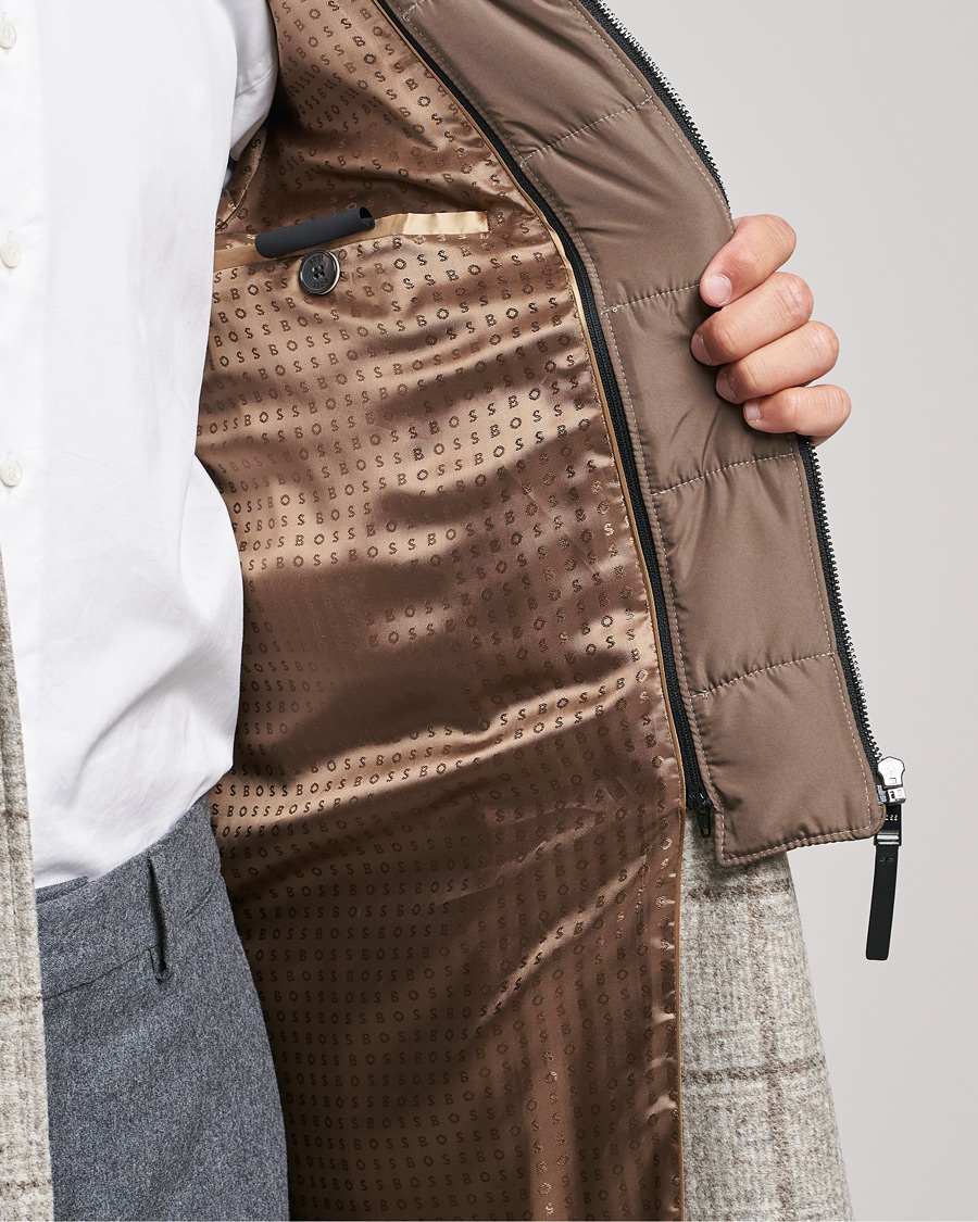 Herr | Jackor | BOSS BLACK | BOSS Hyde Wool Checked Stand Up Collar Coat Medium Beige