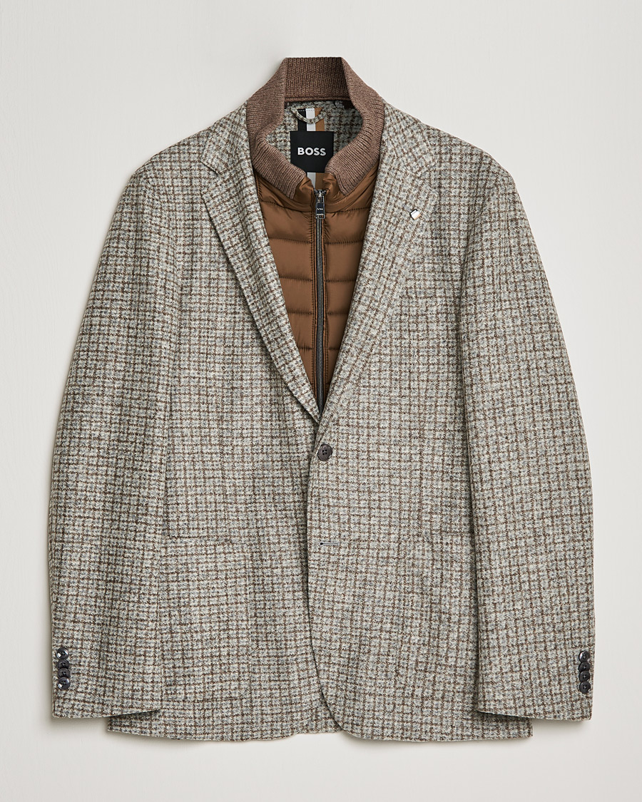 Herr | Kavajer | BOSS BLACK | Hanry Wool Checked Patch Pocket Blazer Silver