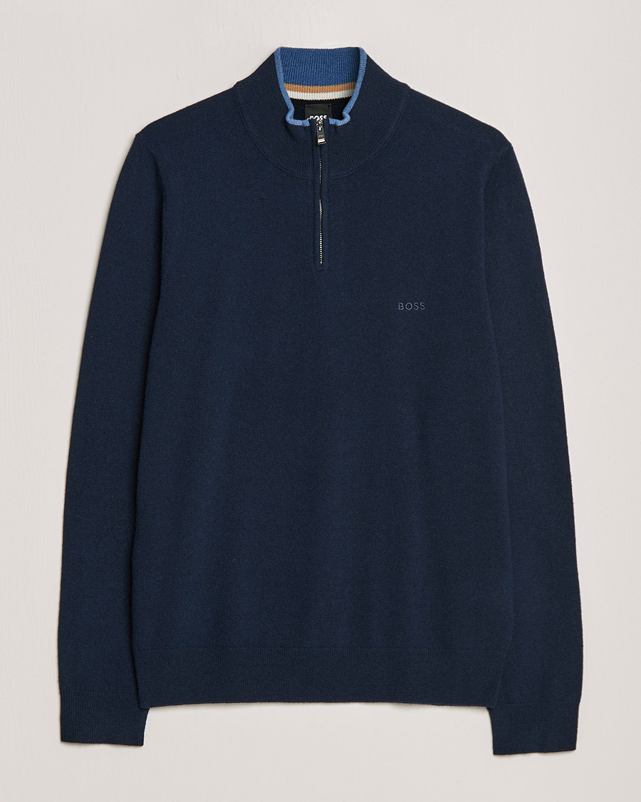 Herr | Tröjor | BOSS BLACK | Barlo Lambswool Half Zip Dark Blue