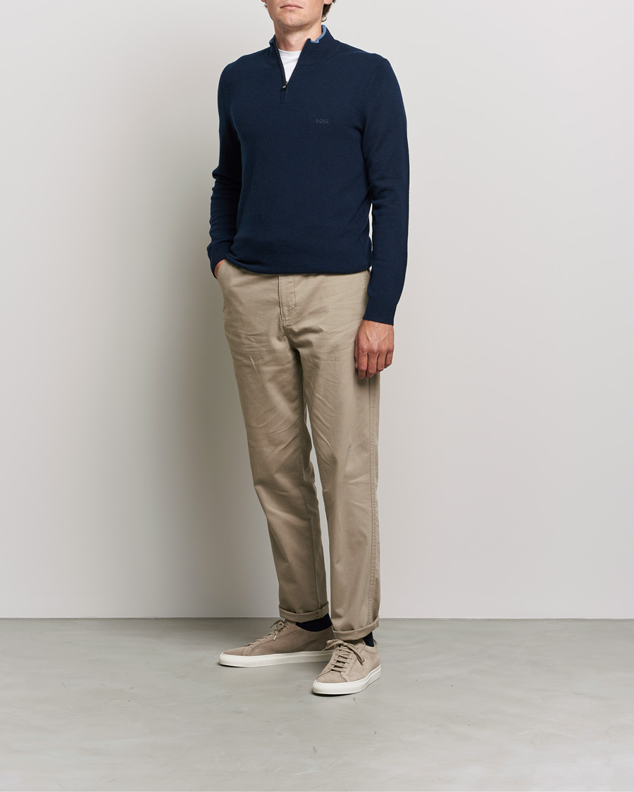 Herr | Tröjor | BOSS BLACK | Barlo Lambswool Half Zip Dark Blue