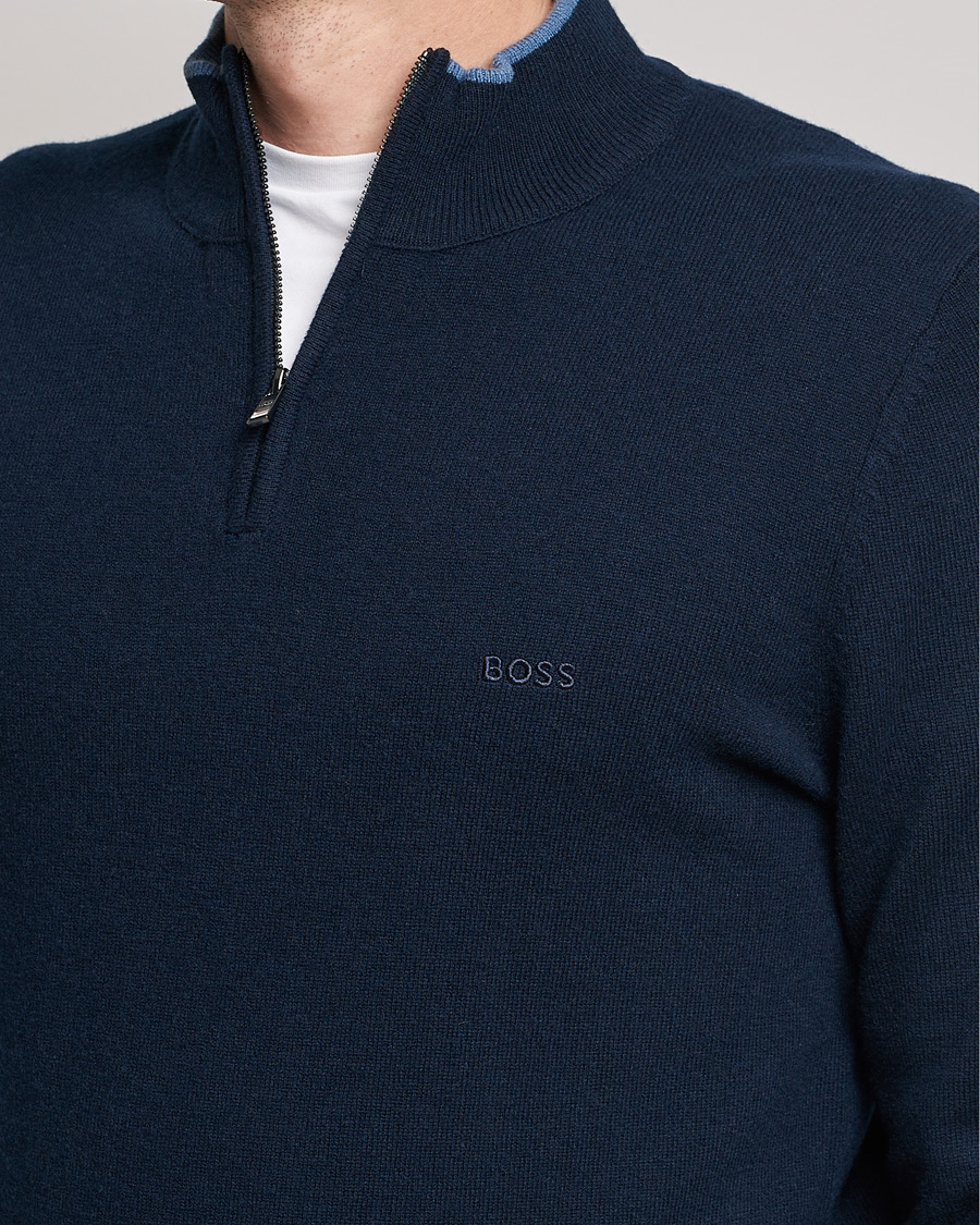 Herr | Tröjor | BOSS BLACK | Barlo Lambswool Half Zip Dark Blue