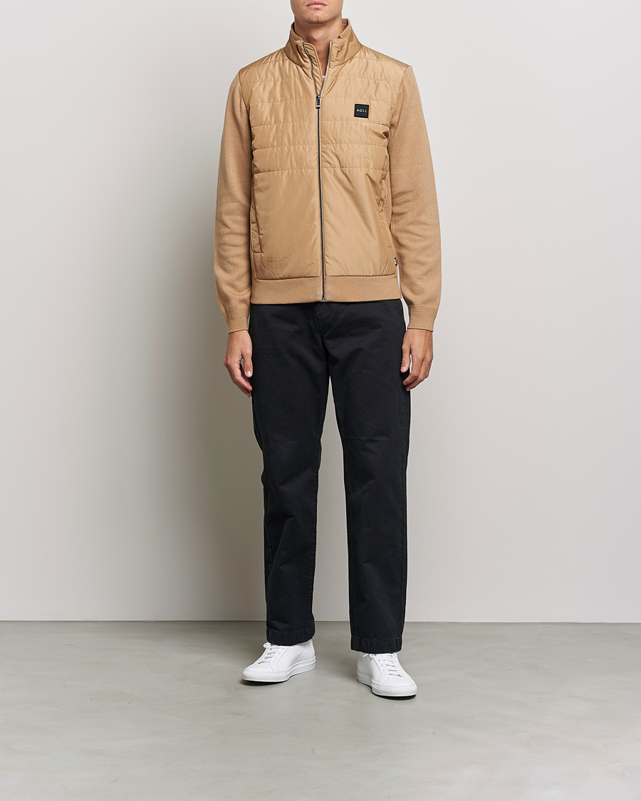 Herr | Tröjor | BOSS BLACK | BOSS Lavando Hybrid Full Zip Medium Beige