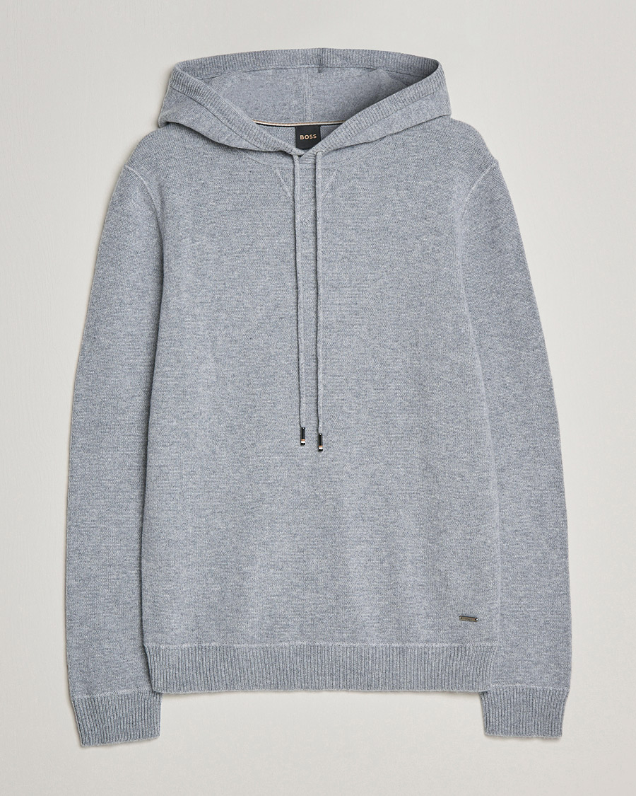 Herr | Tröjor | BOSS BLACK | BOSS Tailored Luxus Cashmere Hoodie Silver