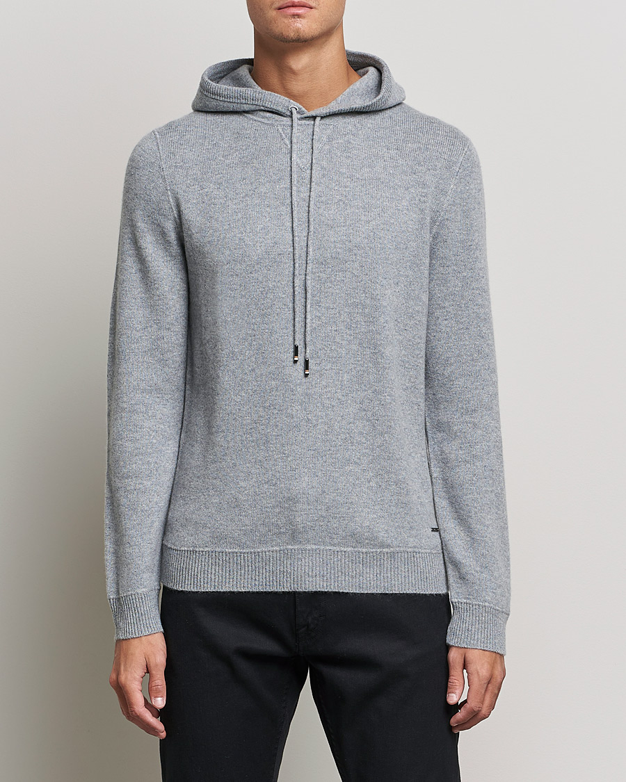 Herr | Tröjor | BOSS BLACK | BOSS Tailored Luxus Cashmere Hoodie Silver