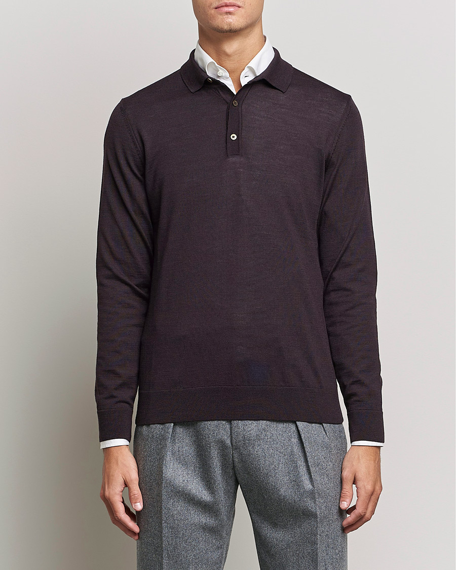 Herr | Tröjor | BOSS BLACK | Lancione Merino Knitted Polo Medium Brown