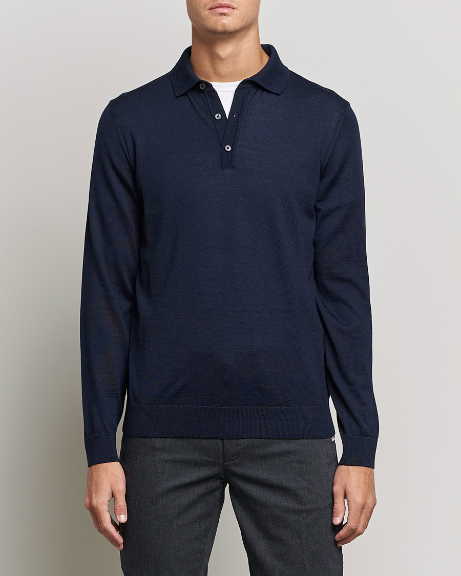 Herr |  | BOSS BLACK | Lancione Merino Knitted Polo Dark Blue