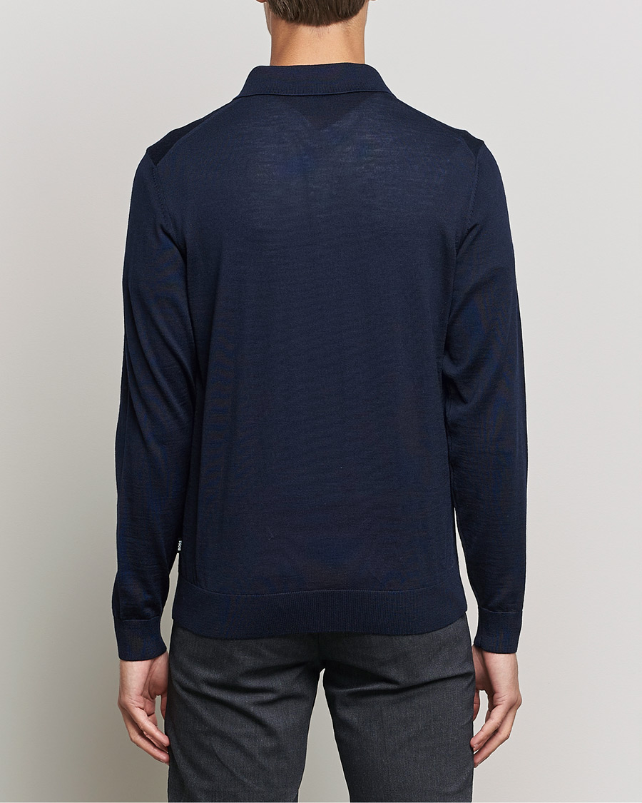 Herr | Tröjor | BOSS BLACK | Lancione Merino Knitted Polo Dark Blue