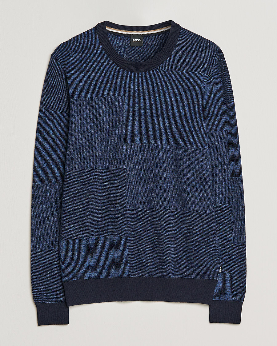 Herr | Tröjor | BOSS BLACK | Leugenio Strucktured Block Sweater Dark Blue