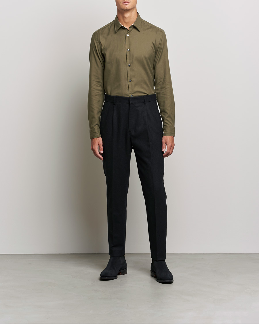 Herr | Flanellskjortor | BOSS | Liam Flannel Shirt Open Green
