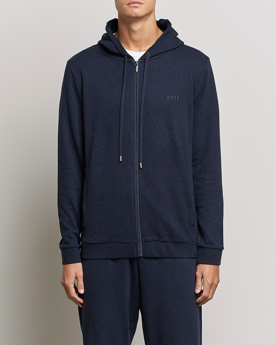 Herr | Tröjor | BOSS BLACK | Cashmere Full Zip Hoodie Dark Blue