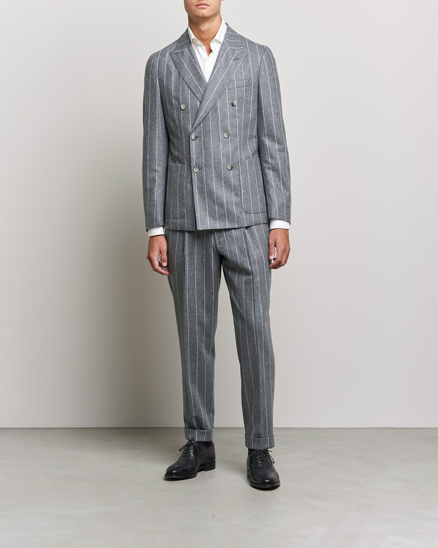 Herr | Kostymer | BOSS BLACK | BOSS Hanry Wool Double Breasted Pinstripe Suit Medium Grey