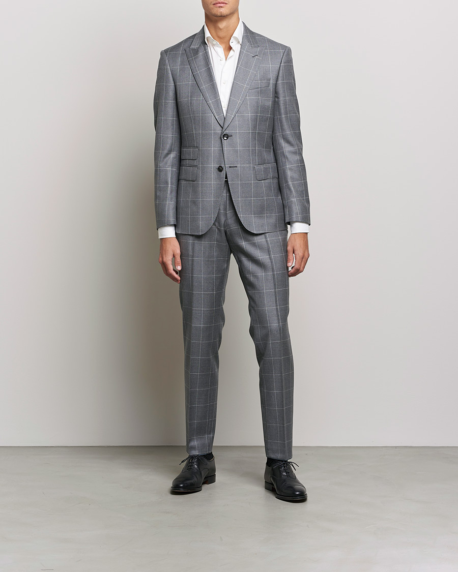 Herr | Kostymer | BOSS | Huge Wool Checked Suit Silver