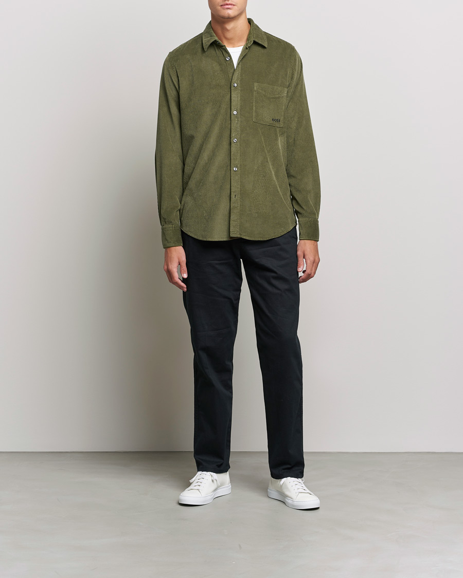 Herr | Manchesterskjortor | BOSS Casual | Relegant Corduroy Shirt Dark Green