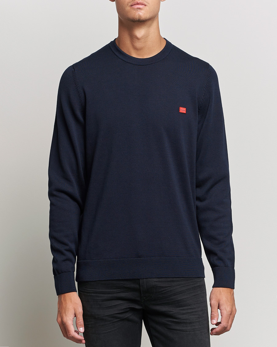 Herr | Stickade tröjor | HUGO | San Cassius Knitted Sweater Navy