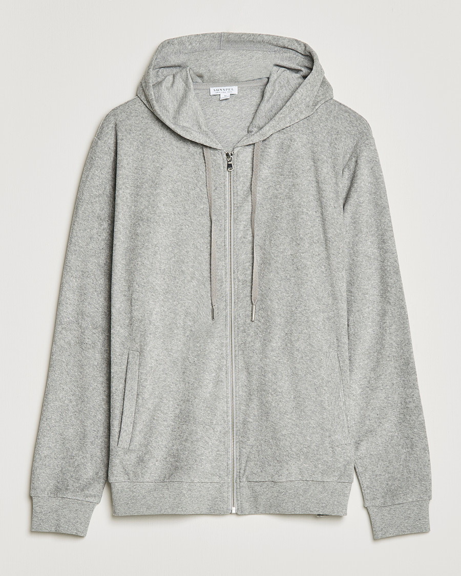 Herr |  | Sunspel | Towelling Full Zip Hooded Sweatshirt Grey Melange