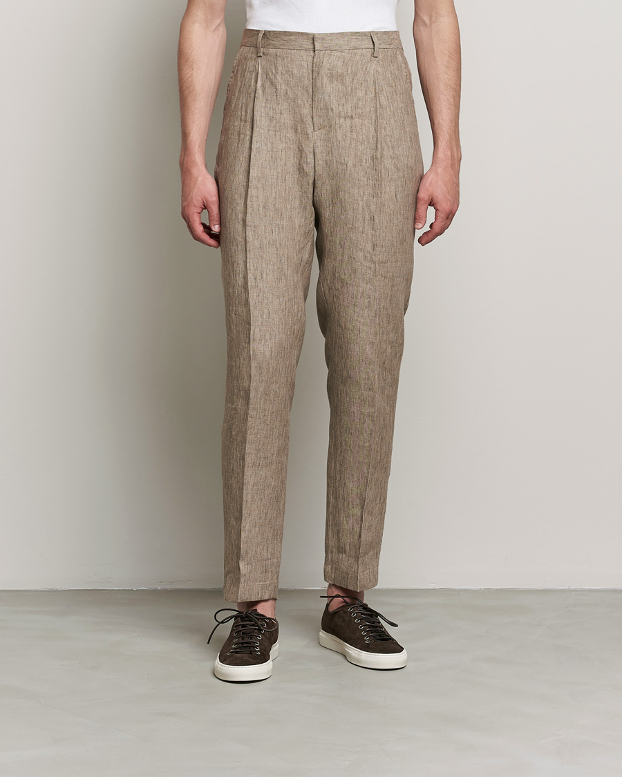 Herr | Byxor | Sunspel | Tailored Relaxed Fit Linen Trousers Dark Stone
