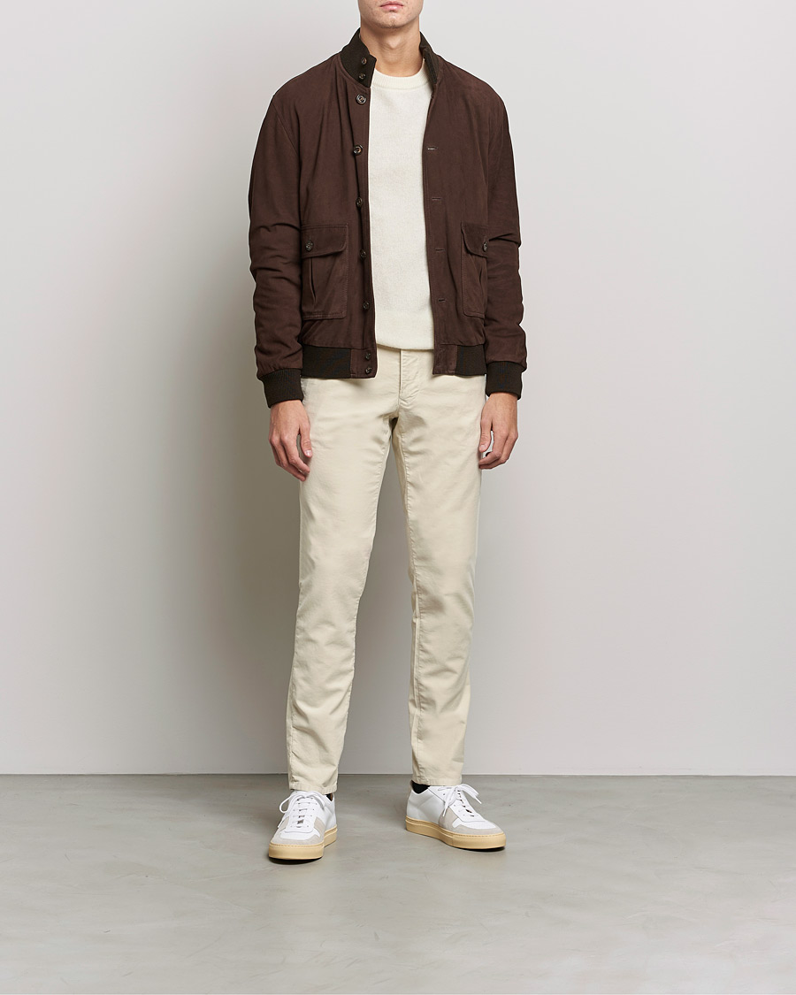 Herr | Byxor | Incotex | Slim Fit Vintage Moleskine Slacks Light Beige