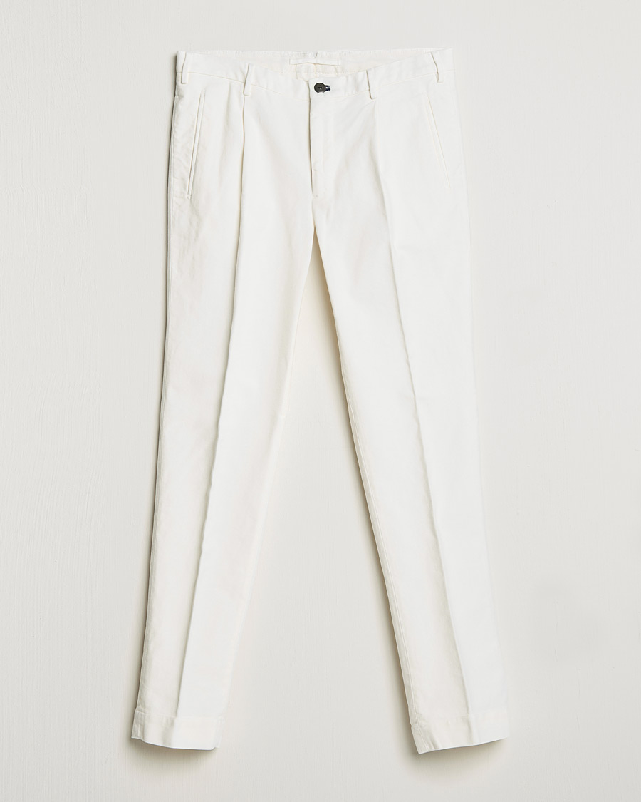 Herr | Uddabyxa | Incotex | Pleated Luxury Moleskine Trousers Off White