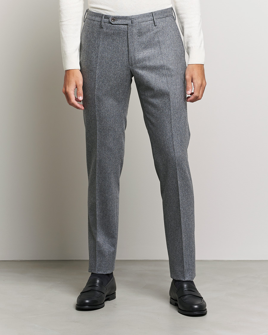 Herr | Byxor | Incotex | Slim Fit Carded Flannel Trousers Grey Melange