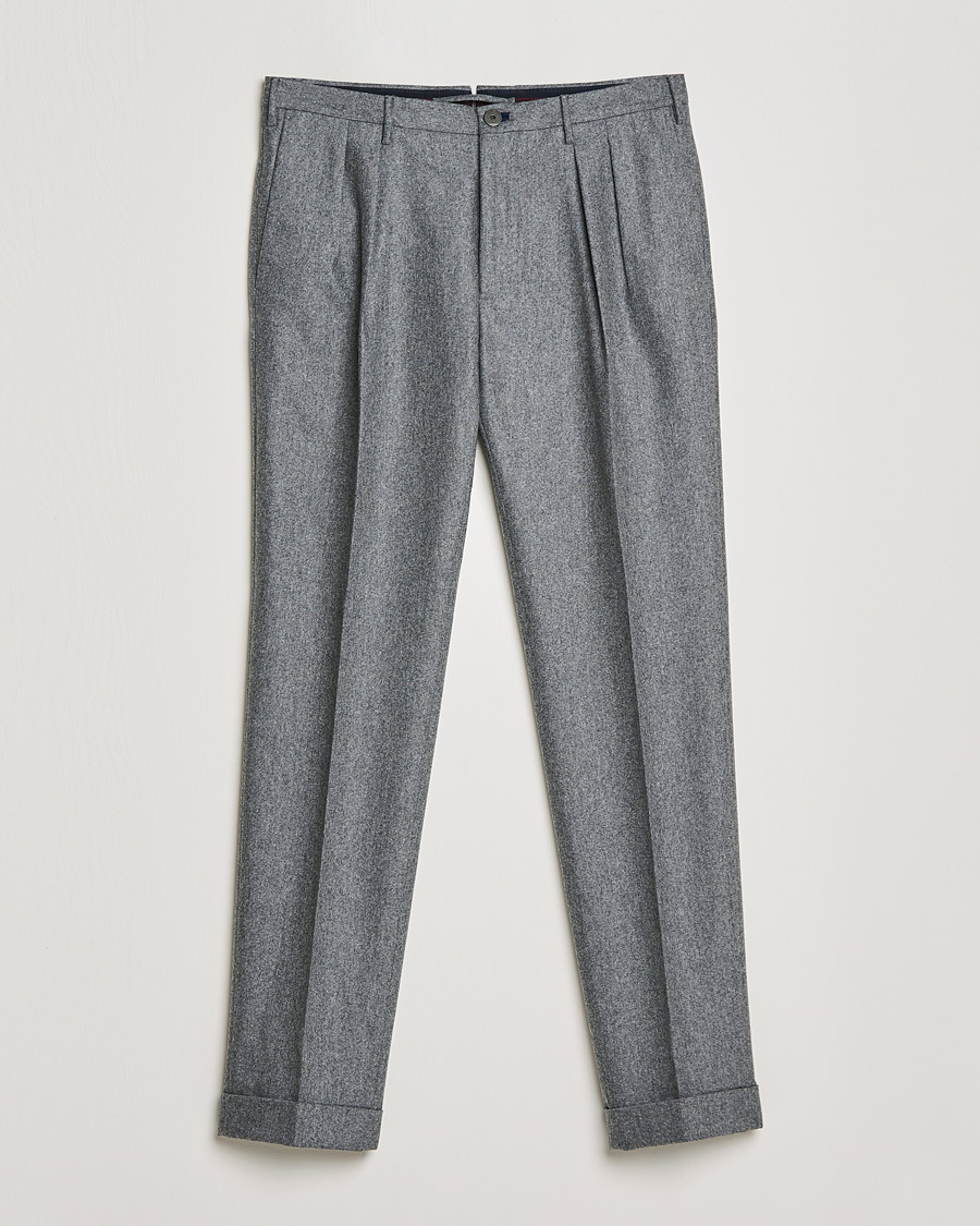 Herr | Byxor | Incotex | Pleated Flannel Trousers Grey Melange