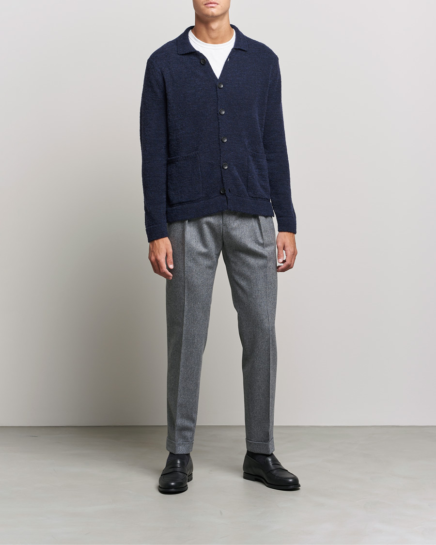 Herr | Byxor | Incotex | Pleated Flannel Trousers Grey Melange