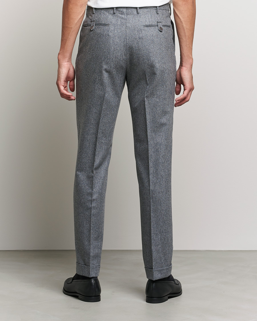 Herr | Byxor | Incotex | Pleated Flannel Trousers Grey Melange