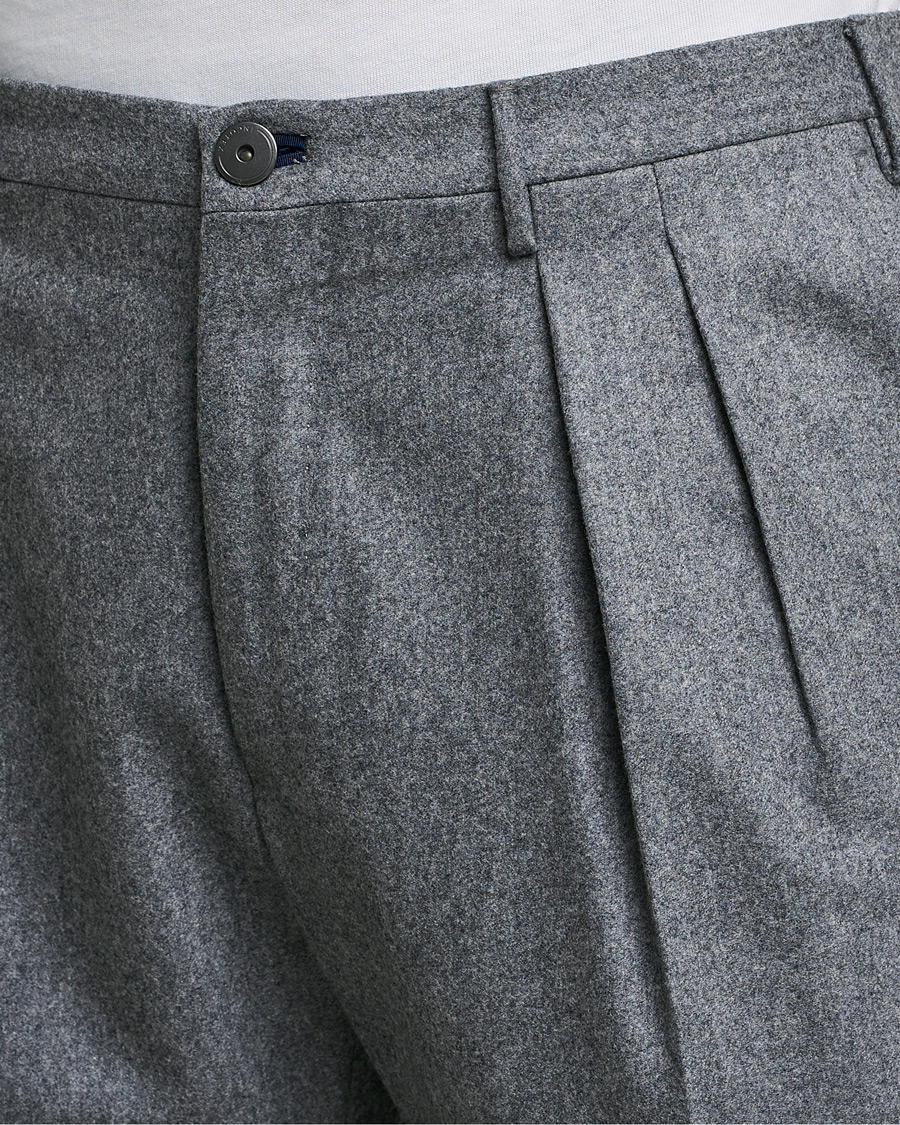 Herr | Byxor | Incotex | Pleated Flannel Trousers Grey Melange