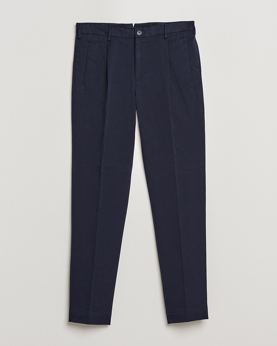 Herr | Byxor | Incotex | Pleated Cotton Stretch Chinos Navy