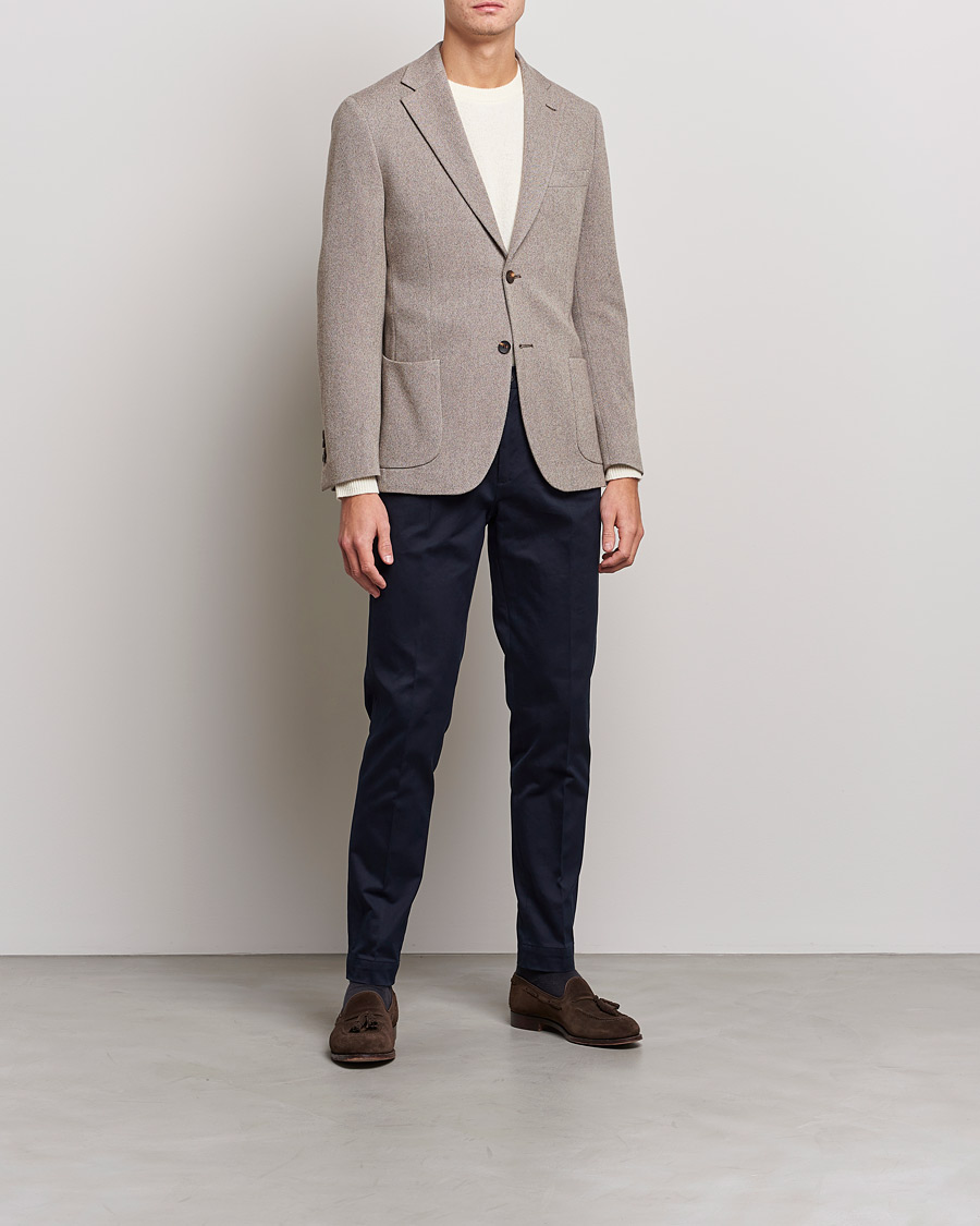 Herr | Byxor | Incotex | Pleated Cotton Stretch Chinos Navy