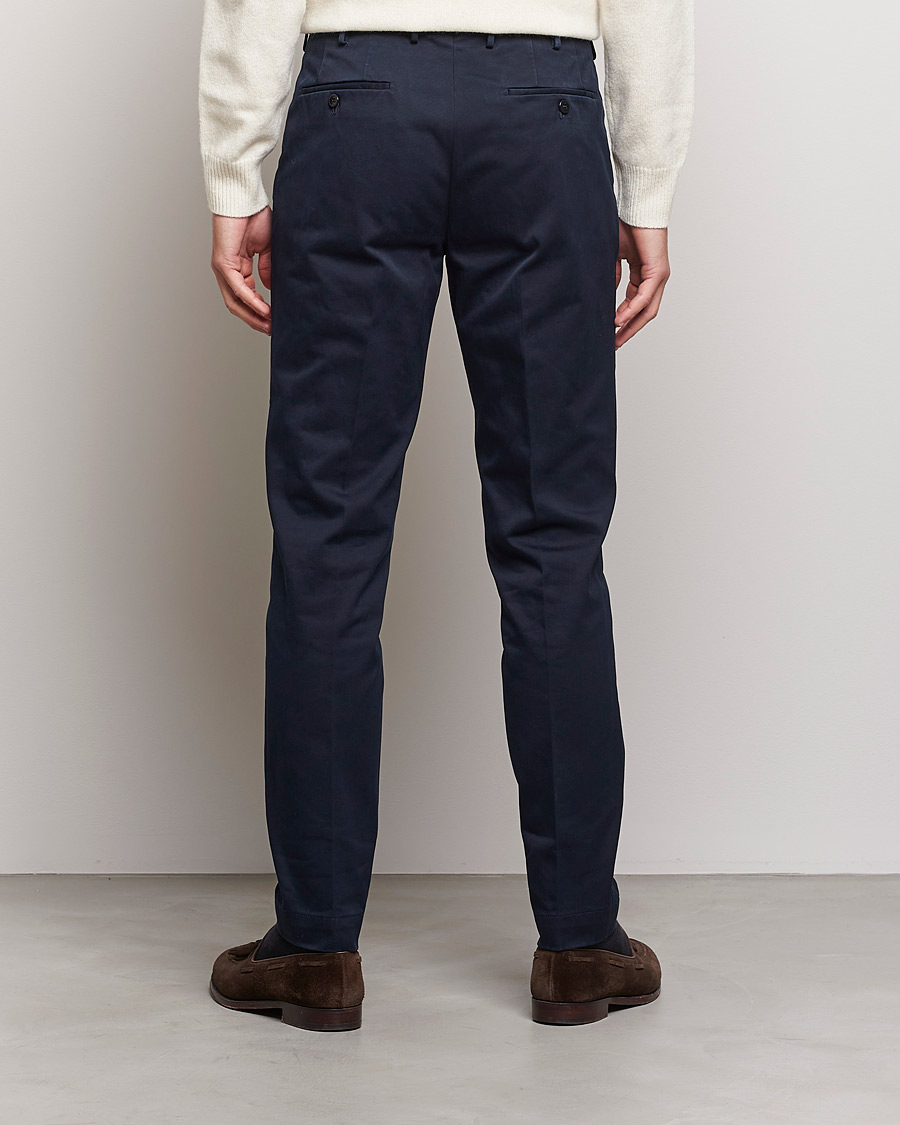 Herr | Byxor | Incotex | Pleated Cotton Stretch Chinos Navy