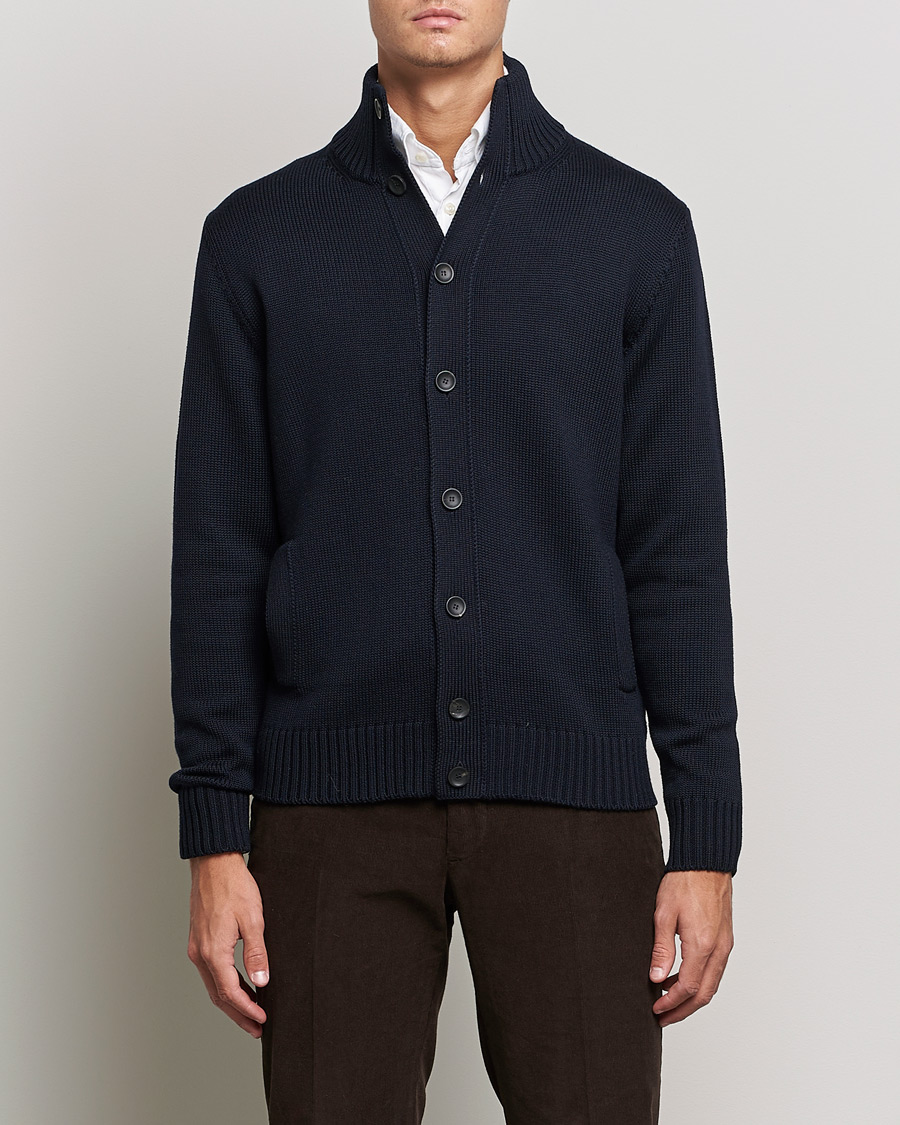 Herr | Tröjor | Zanone | Virgin Merino Wool Chioto Cardigan Navy