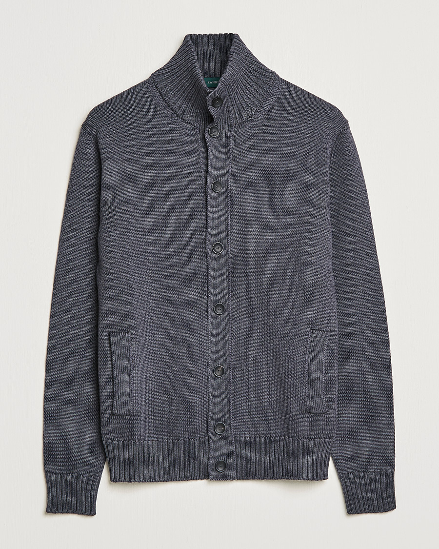Herr | Tröjor | Zanone | Virgin Merino Wool Chioto Cardigan Grey Melange