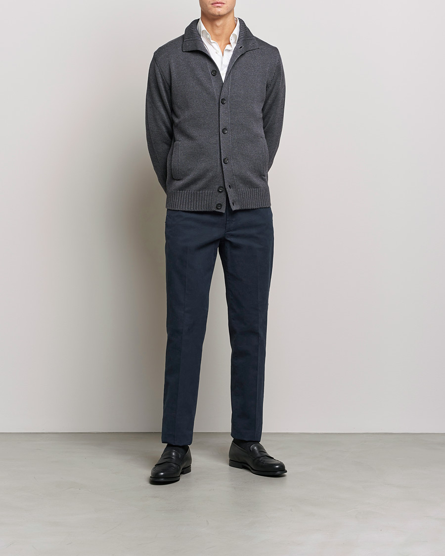 Herr | Tröjor | Zanone | Virgin Merino Wool Chioto Cardigan Grey Melange