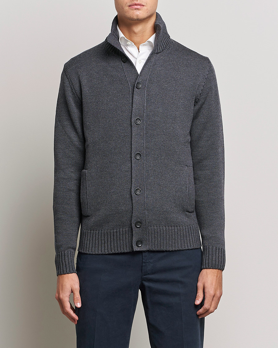 Herr | Tröjor | Zanone | Virgin Merino Wool Chioto Cardigan Grey Melange