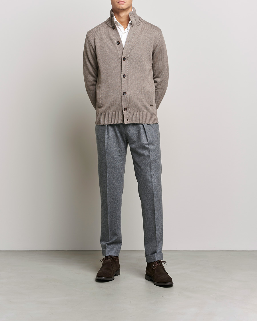 Herr | Tröjor | Zanone | Virgin Merino Wool Chioto Cardigan Taupe