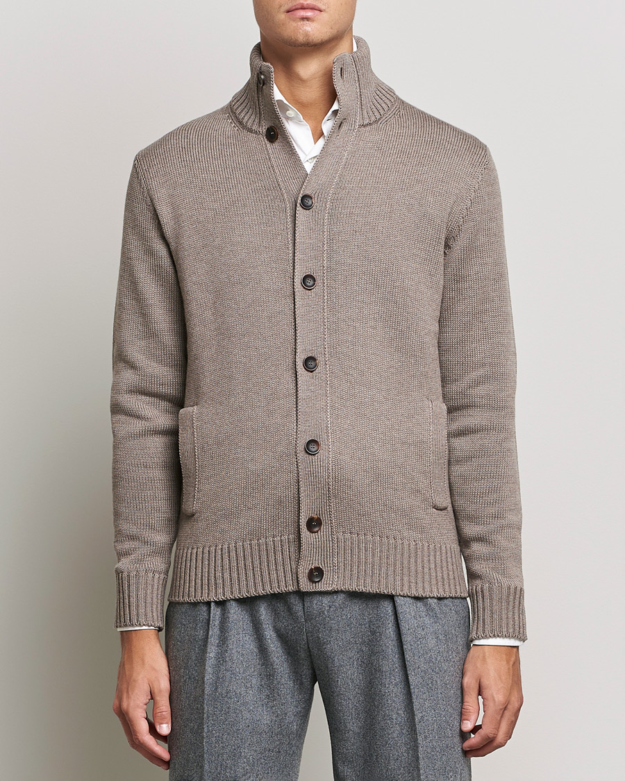 Herr | Tröjor | Zanone | Virgin Merino Wool Chioto Cardigan Taupe