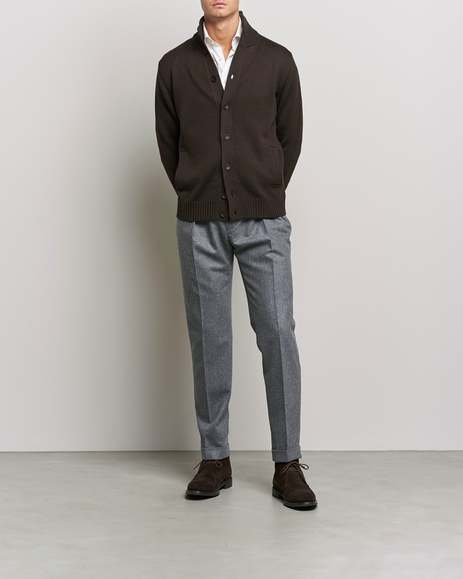 Herr | Tröjor | Zanone | Virgin Merino Wool Chioto Cardigan Dark Brown