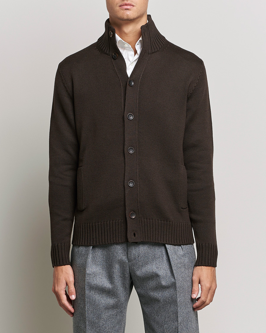 Herr | Tröjor | Zanone | Virgin Merino Wool Chioto Cardigan Dark Brown