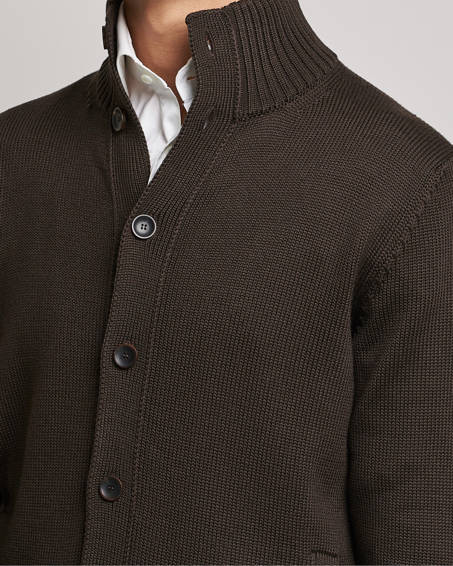 Herr | Tröjor | Zanone | Virgin Merino Wool Chioto Cardigan Dark Brown