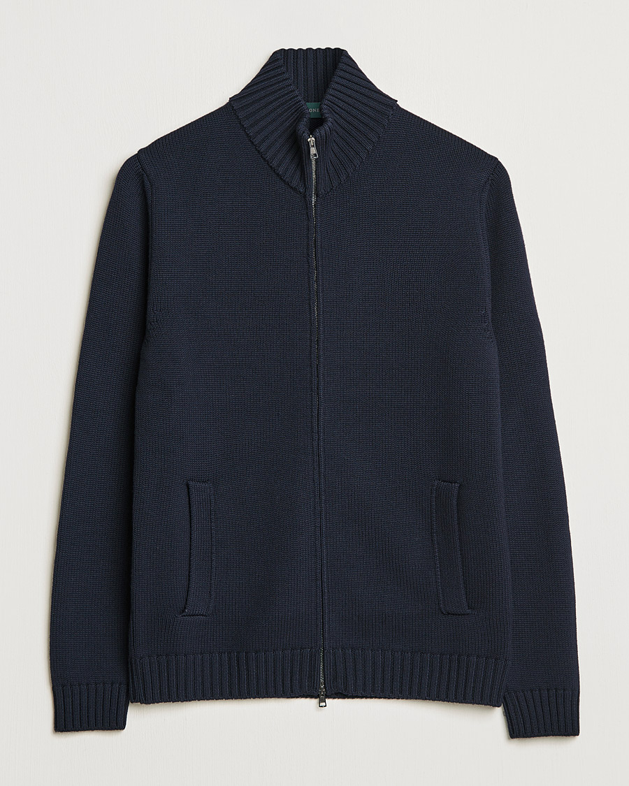 Herr | Tröjor | Zanone | Virgin Merino Wool Zip Cardigan Navy
