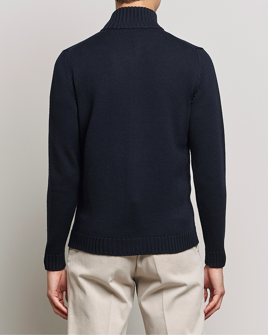 Herr | Tröjor | Zanone | Virgin Merino Wool Zip Cardigan Navy