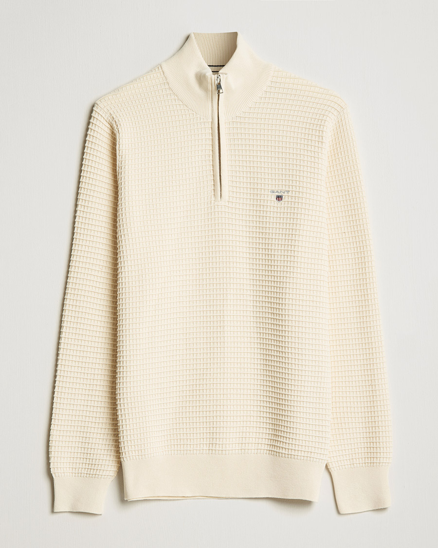Herr | Tröjor | GANT | Cotton Texture Half Zip Cream