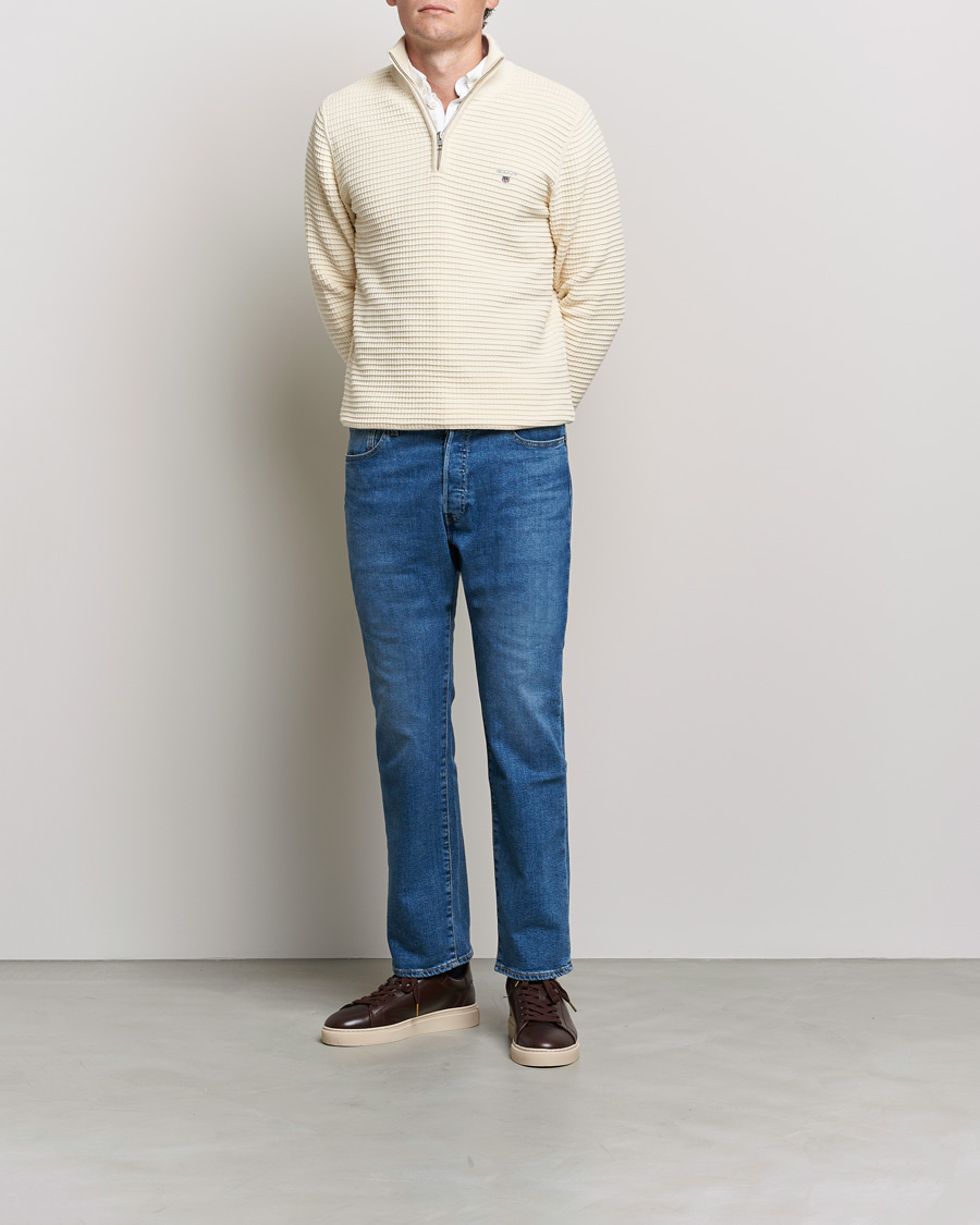 Herr | Tröjor | GANT | Cotton Texture Half Zip Cream