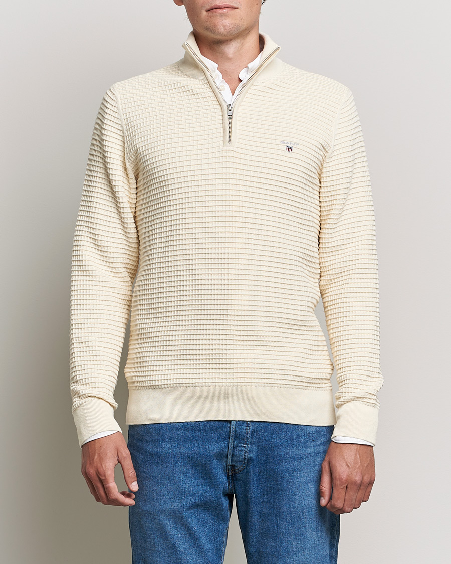Herr | Tröjor | GANT | Cotton Texture Half Zip Cream