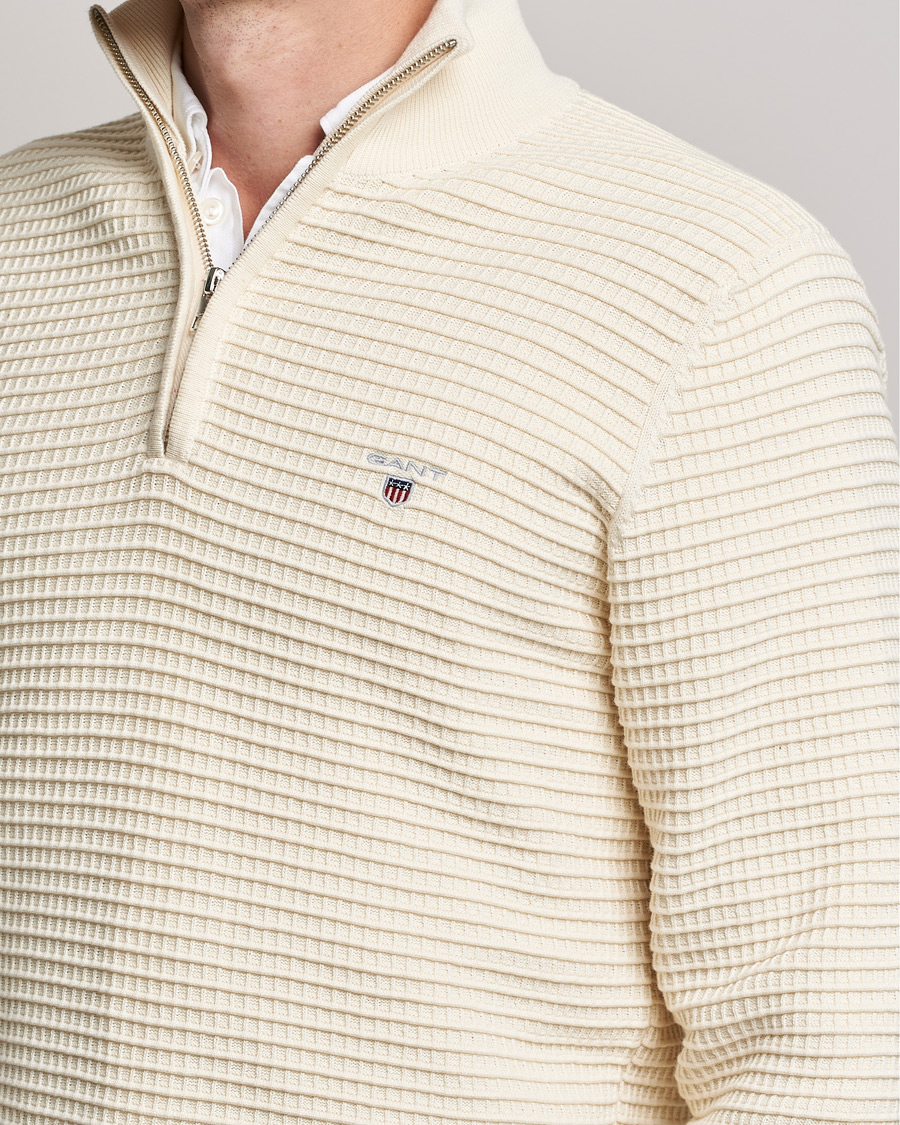 Herr | Tröjor | GANT | Cotton Texture Half Zip Cream
