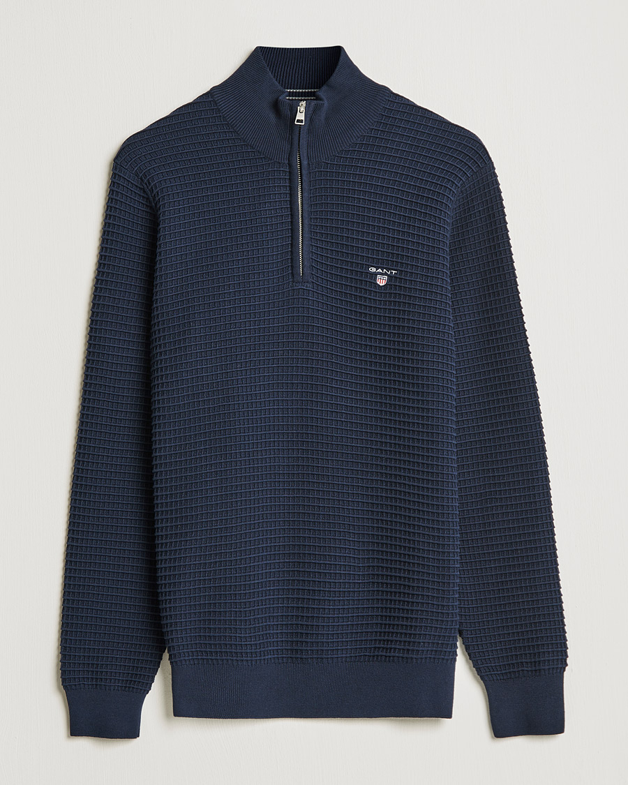 Herr | Tröjor | GANT | Cotton Texture Half Zip Evening Blue