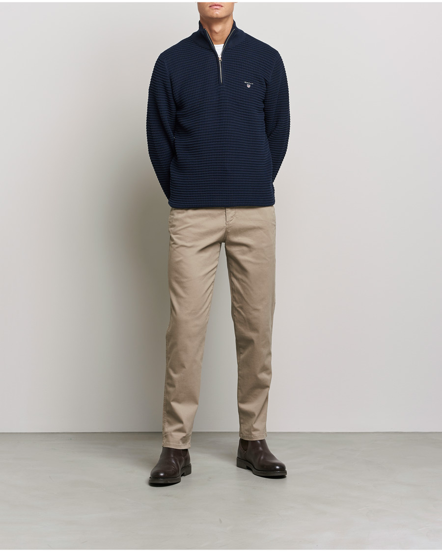 Herr | Tröjor | GANT | Cotton Texture Half Zip Evening Blue