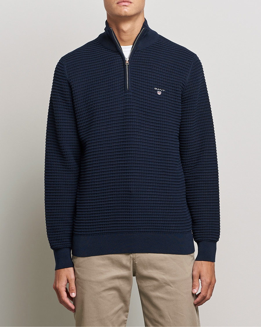 Herr | Tröjor | GANT | Cotton Texture Half Zip Evening Blue