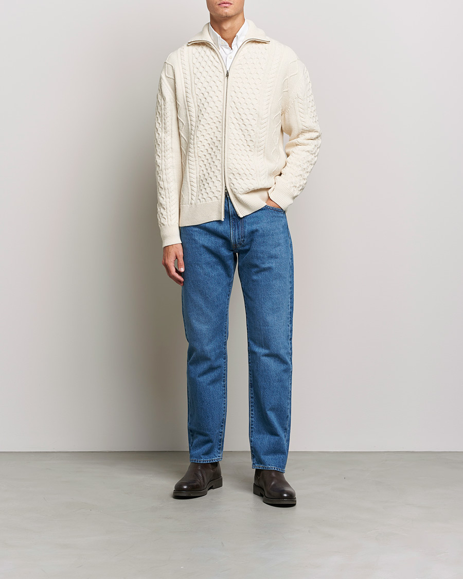 Herr | Tröjor | Gant | Aran Structured Full Zip Cream